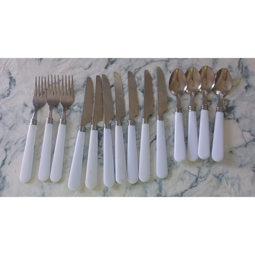 Flatware Set White Handle Stainless Steel 14pc Mixed Utensils Replacement Set